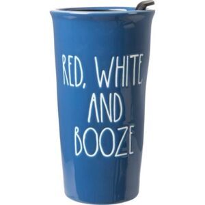 Rae Dunn Red White and Booze Travel Mug New